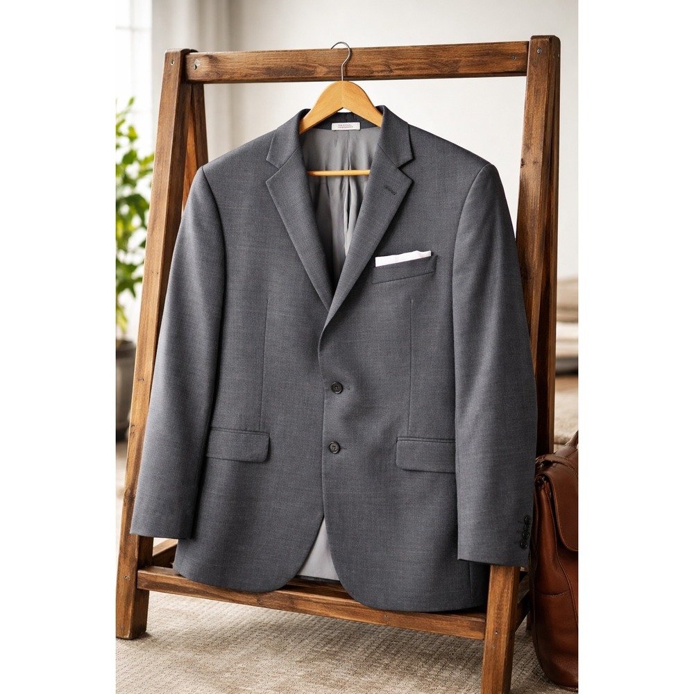 Hickey Freeman Mens 46L Grey Black Crosshatch WooBlazer Milburn II Made in USA